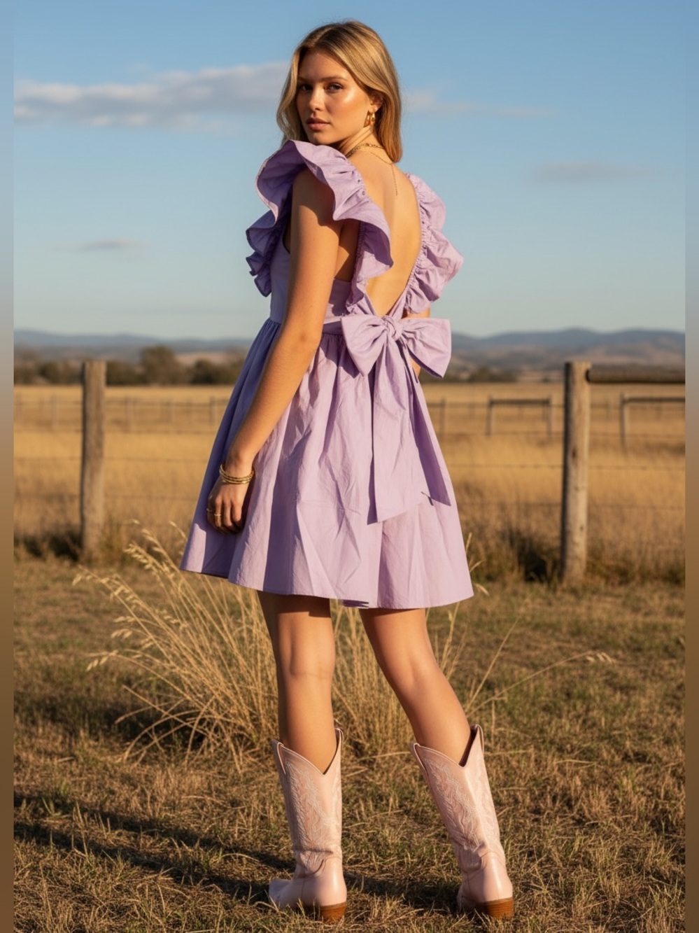 235 • Lavender Star Studded Ruffle Sleeve Mini Dress
